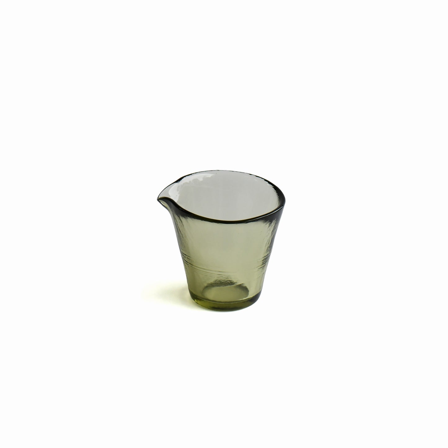 Sui handcrafted green glass katakuchi sake pitcher made from recycled Oya stone glass.