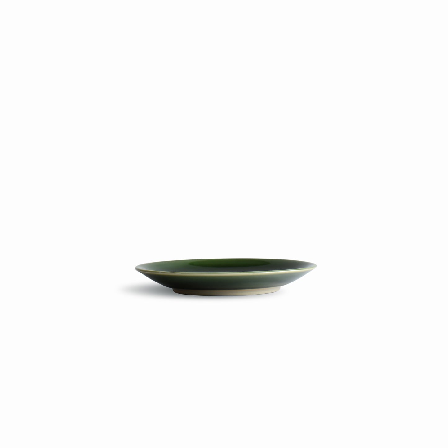 Side profile of the Suiran handcrafted Japanese salad plate in deep green glaze