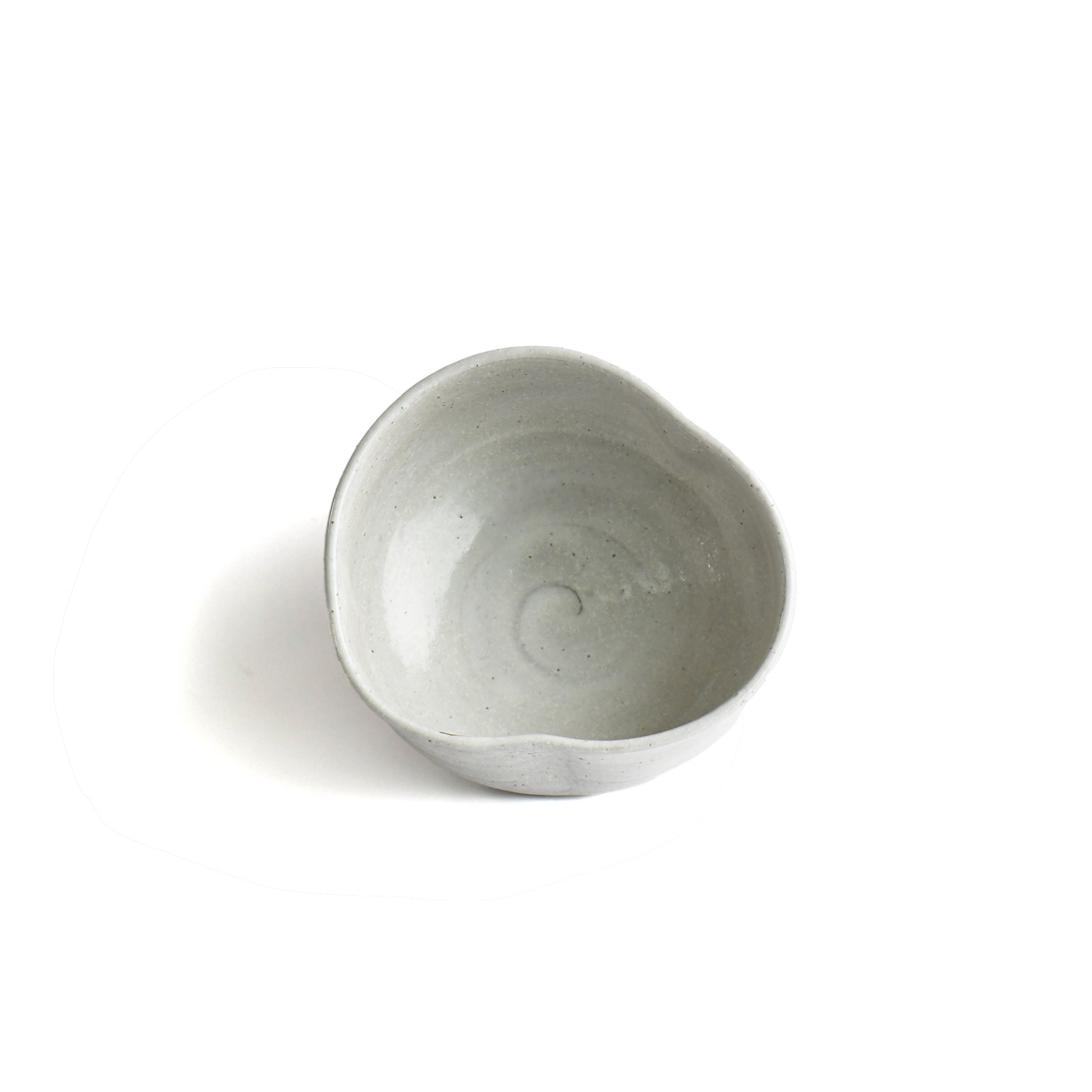 Top view of Hakurei matcha bowl showing spiral throwing marks inside.
