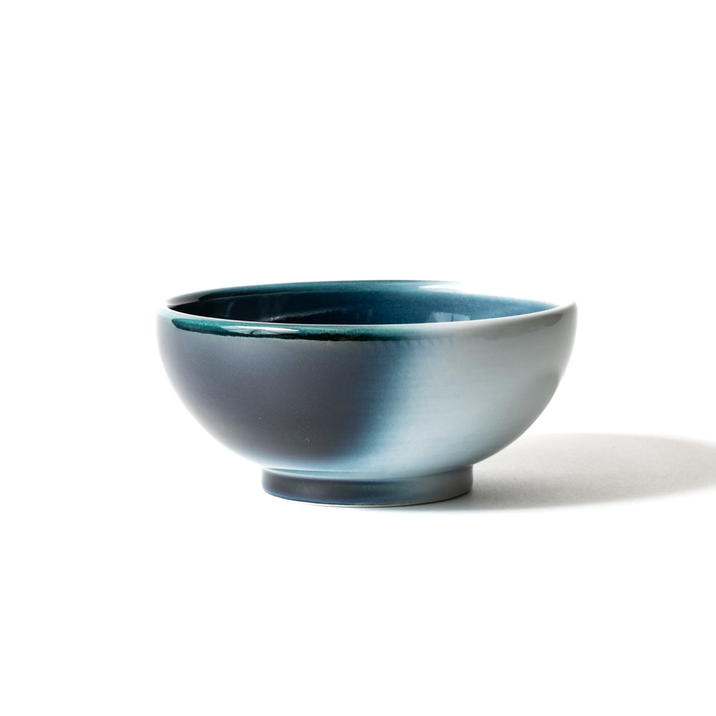 Side view of hand painted Seto Blue donburi bowl. 