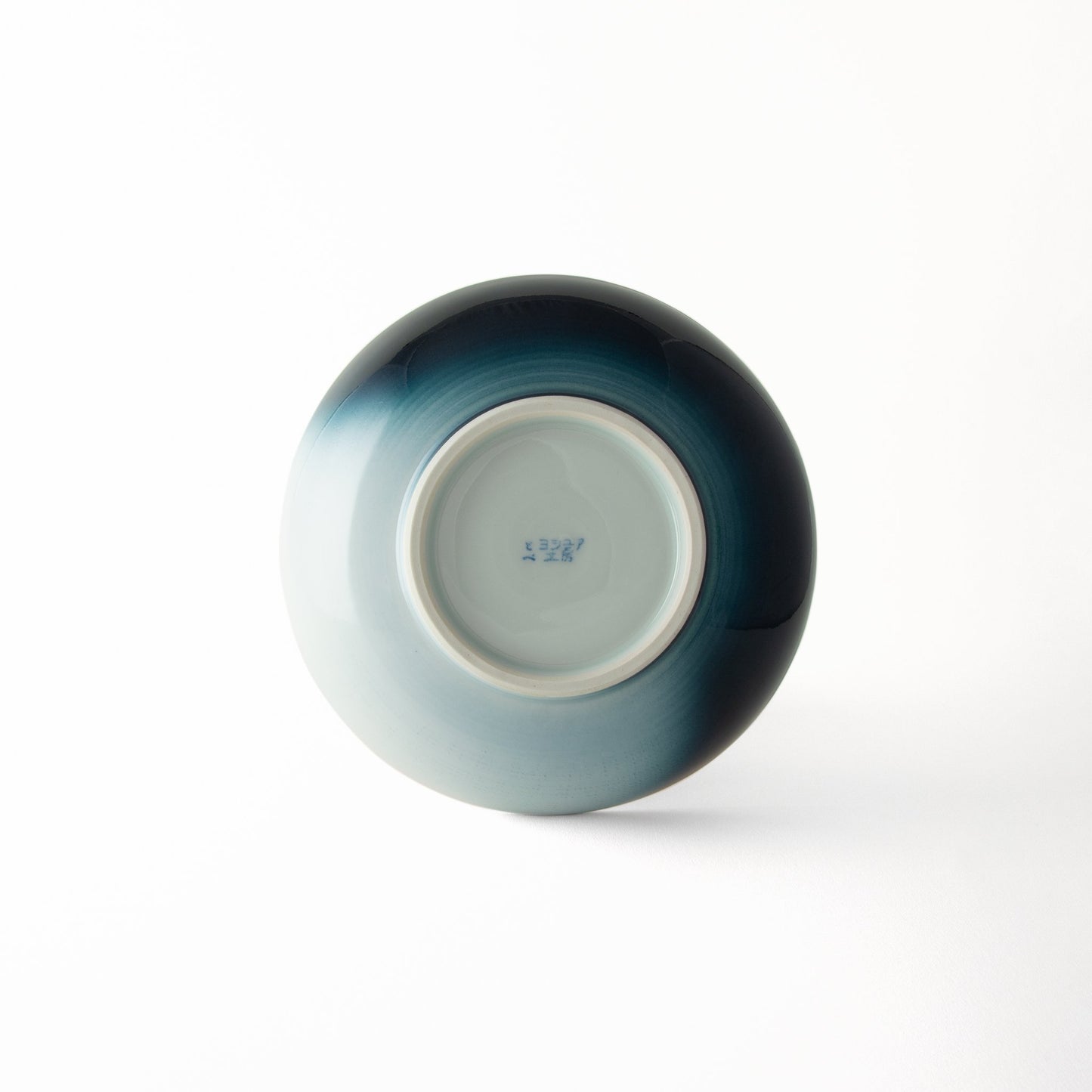 Contemporary Japanese tableware Seto Blue pasta bowl with Takenishi’s Studio signature at bottom 