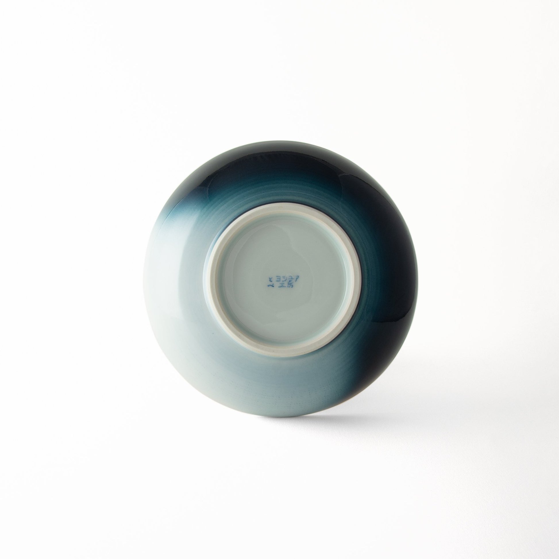Contemporary Japanese tableware Seto Blue pasta bowl with Takenishi’s Studio signature at bottom 