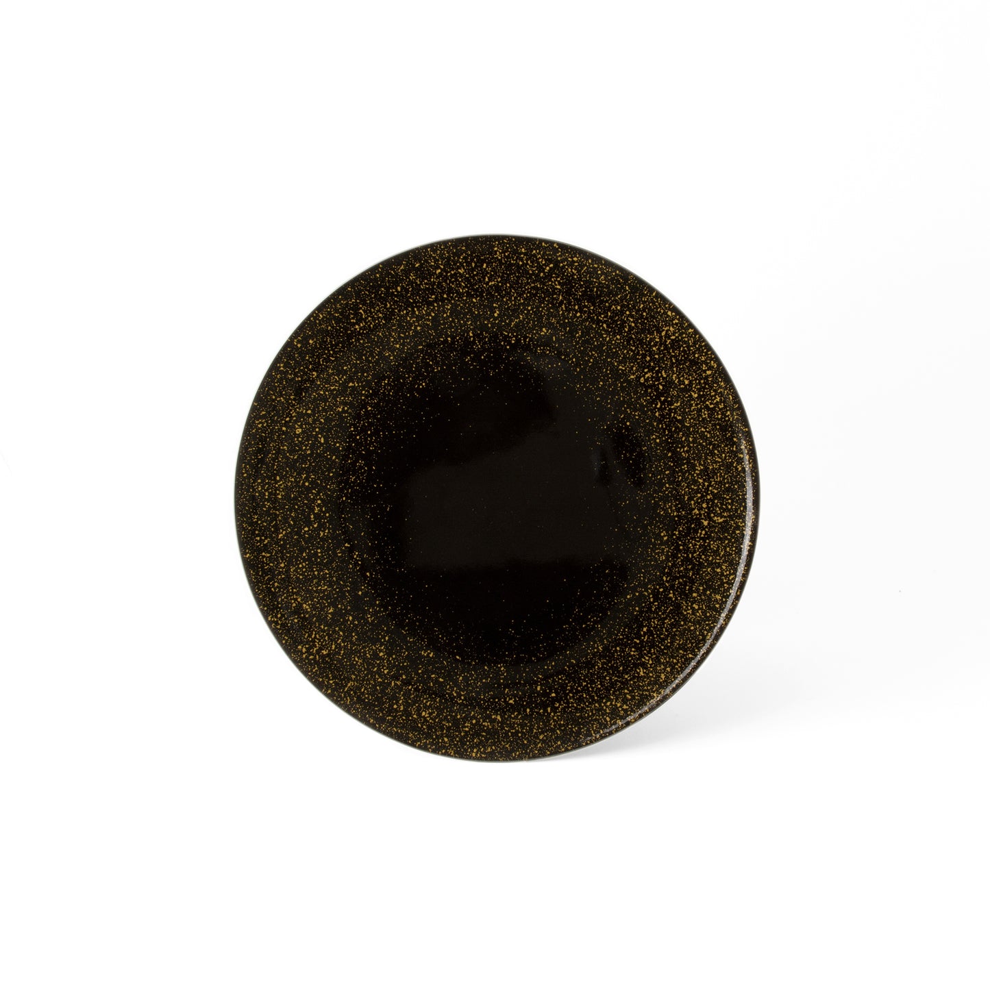 The both dinner and salad plates are beautifully crafted. Glossy black color with gold speckles are around like rim. When you place food in the center, the food is like a surrounded by the stars. Great for special occasions.