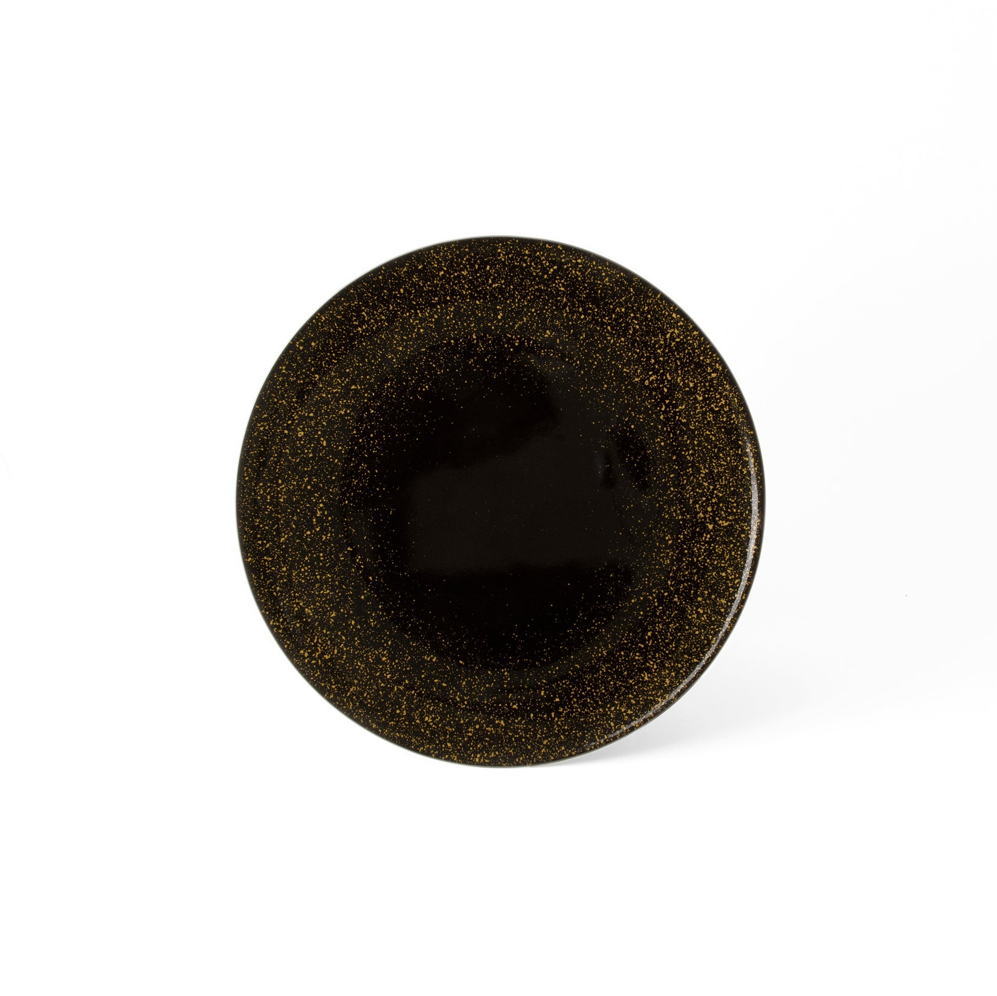 The both dinner and salad plates are beautifully crafted. Glossy black color with gold speckles are around like rim. When you place food in the center, the food is like a surrounded by the stars. Great for special occasions.