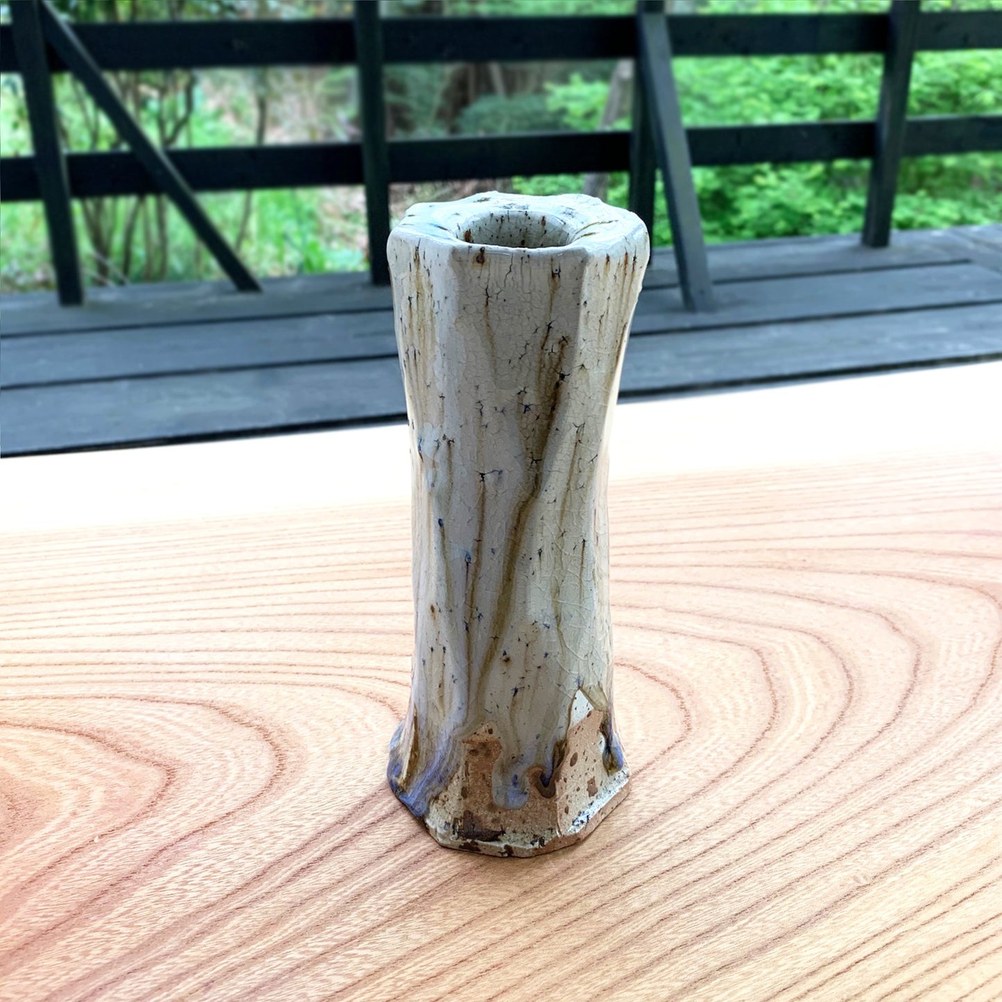 Anagama Mentori anagama Japanese vase chamfered sides thick rimmed 