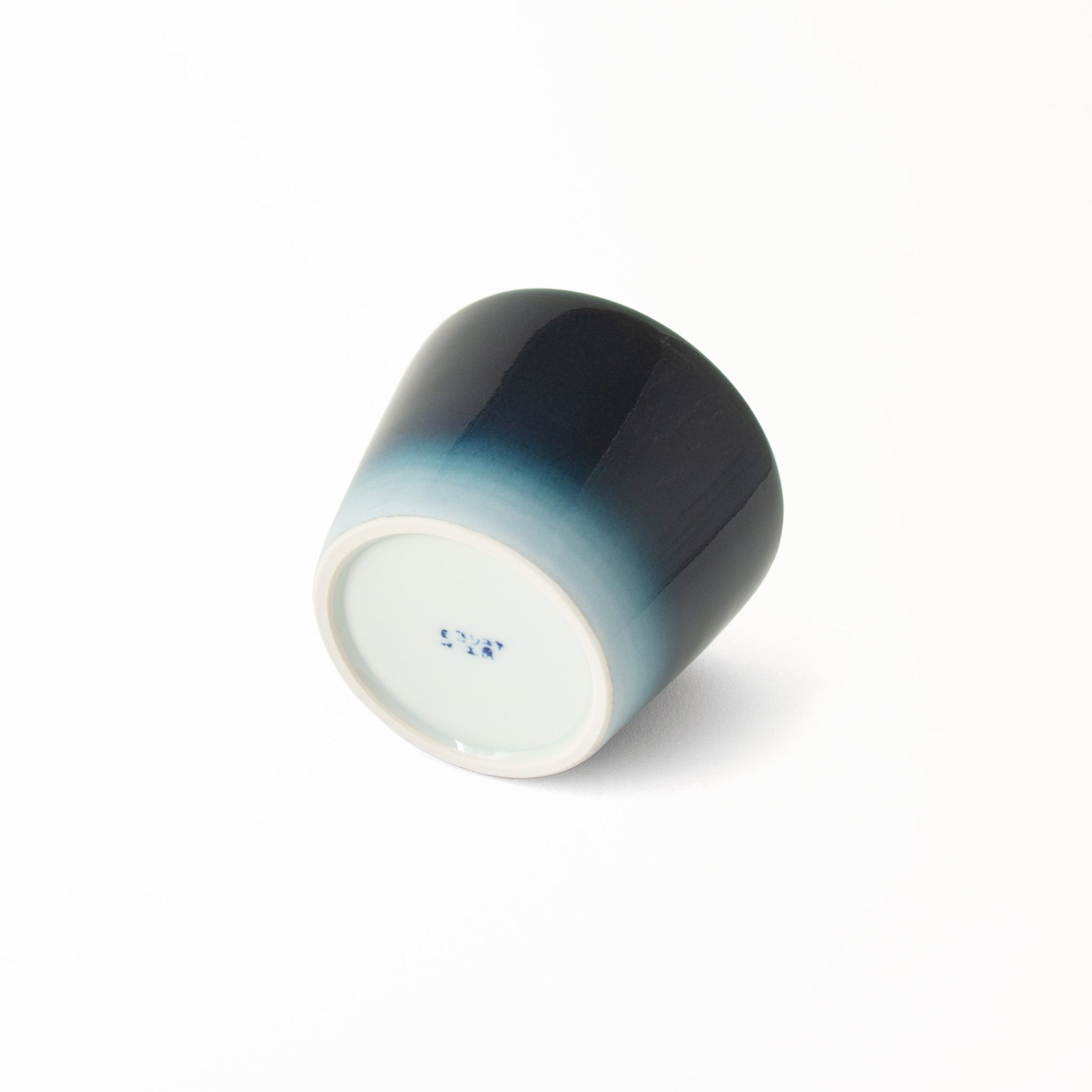 Modern blue and white Japanese ceramic small Seto Blue dessert cup Takenishi’s Joshua Blue Studio signature