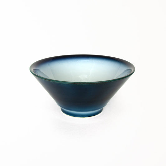 Midnight blue dissolving to white Japanese modern ramen bowl 